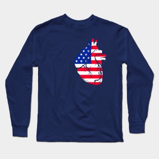 USA Flag Heart, Anatomical Design Long Sleeve T-Shirt